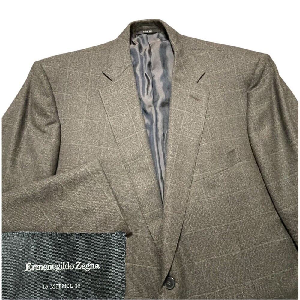 Ermenegildo Zegna Sport Coat Suit Jacket Mens Size 48 R Plaid Brown Italy Modern